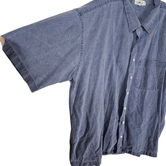 Vintage 90s J. Crew Oarsman Linen Blue Button-Up Shirt XL Lightweight Coastal - Picture 4 of 11